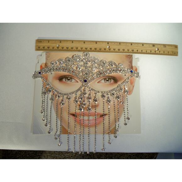 Rhinestone harem dangle mask, costume masquerade cosplay Halloween prom mask - Picture 5 of 5